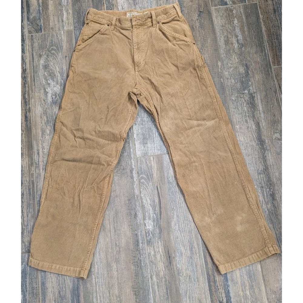 vtg y2k ABERCROMBIE & FITCH wide Baggy straight corduroy carpenter pants 32A Tan